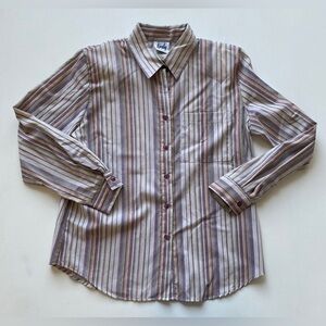 Vintage Tapestry Striped Roll Tab Long Sleeve Button Up Shirt Women's Medium